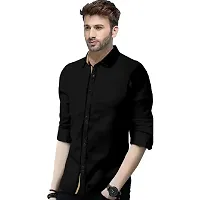 Reliable Black Cotton Blend Solid Long Sleeves Casual Shirt For Men-thumb1