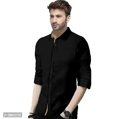 Reliable Black Cotton Blend Solid Long Sleeves Casual Shirt For Men-thumb2