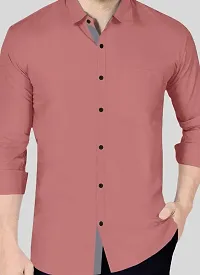 Reliable Peach Cotton Blend Solid Long Sleeves Casual Shirt For Men-thumb2