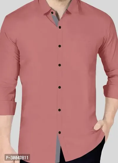 Reliable Peach Cotton Blend Solid Long Sleeves Casual Shirt For Men-thumb3