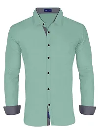 Reliable Green Cotton Blend Solid Long Sleeves Casual Shirt For Men-thumb2