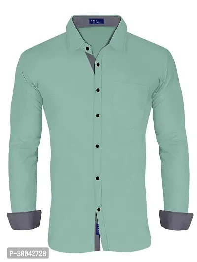 Reliable Green Cotton Blend Solid Long Sleeves Casual Shirt For Men-thumb3