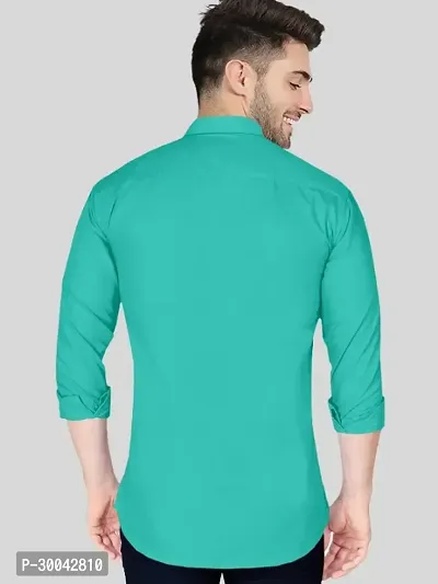 Reliable Green Cotton Blend Solid Long Sleeves Casual Shirt For Men-thumb2