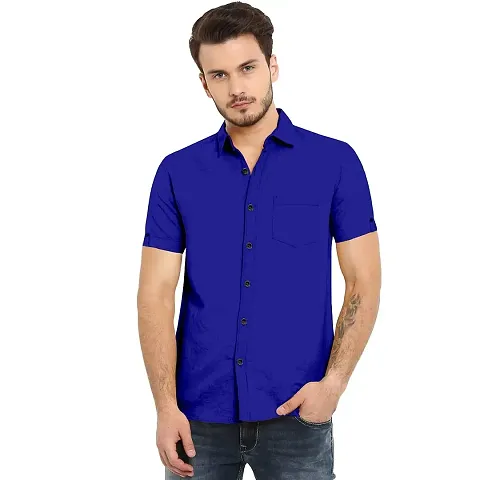 P & V Creations Men?s Slim Fit Solid Casual Cotton Shirt (Beige_Half-S)