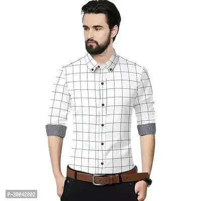 Reliable White Cotton Checked Long Sleeves Casual Shirt For Men-thumb0