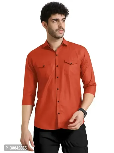 Reliable Orange Cotton Blend Solid Long Sleeves Casual Shirt For Men-thumb0