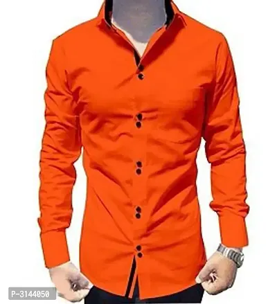 Men's Orange Cotton Long Sleeves Solid Slim Fit Casual Shirt