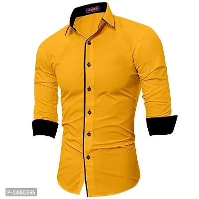 Mens Yellow Cotton Long Sleeves Solid Slim Fit Casual Shirt-thumb0