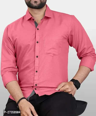 Elegant Pink Cotton Blend Solid Formal Shirts For Men-thumb0