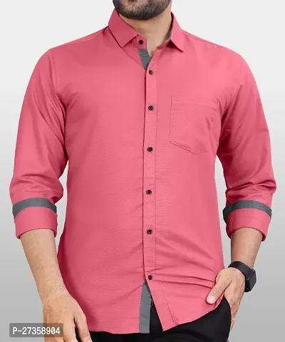 Elegant Pink Cotton Blend Solid Formal Shirts For Men-thumb3