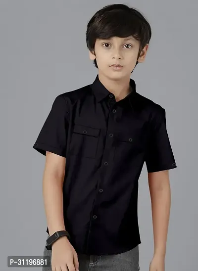 Trendy Black Cotton Blend Solid Casual Shirt For Boys