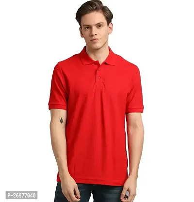 Trendy Red Cotton Solid Polos For Men-thumb0