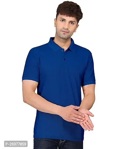 Trendy Blue Cotton Solid Polos For Men-thumb0