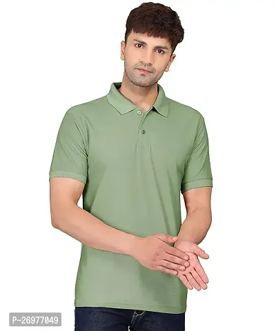 Trendy Olive Cotton Solid Polos For Men