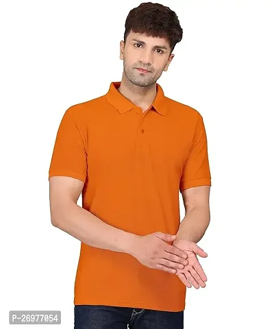 Trendy Orange Cotton Solid Polos For Men-thumb0