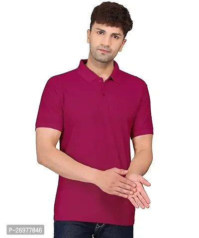 Trendy Pink Cotton Solid Polos For Men-thumb0