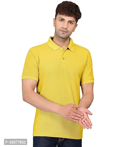 Trendy Yellow Cotton Solid Polos For Men