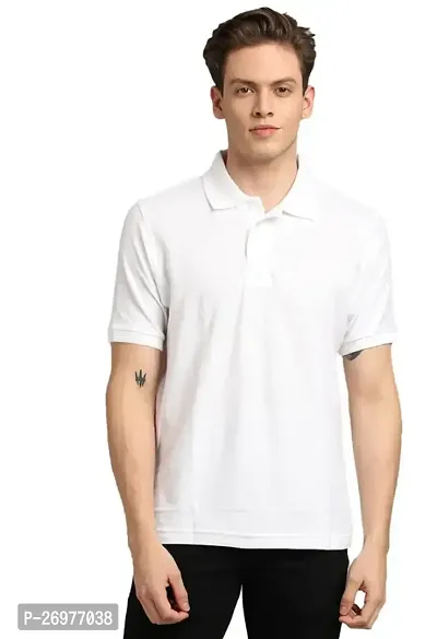 Trendy White Cotton Solid Polos For Men