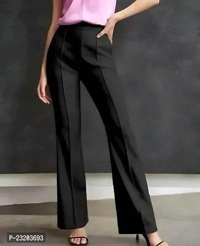 Elegant Black Viscose Rayon Solid Trouser For Women-thumb0