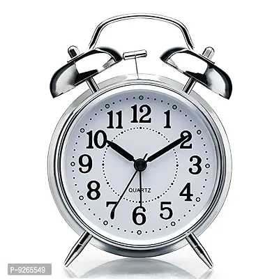 Vintage Alarm Clock for Heavy Sleepers -  Twin Bell Alarm Clocks for Boys and Girls, Table Alarm Clock with Light, Extra Loud Alarm Clock for Students with Sweep Movement (color - silver)-thumb0