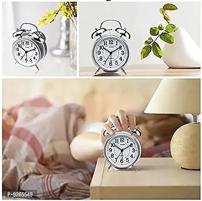 Vintage Alarm Clock for Heavy Sleepers -  Twin Bell Alarm Clocks for Boys and Girls, Table Alarm Clock with Light, Extra Loud Alarm Clock for Students with Sweep Movement (color - silver)-thumb2
