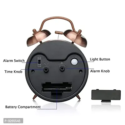 Alarm Clock for Heavy Sleepers -  Twin Bell Alarm Clocks for Boys and Girls, Table Alarm Clock with Light, Extra Loud Alarm Clock for Students with Sweep Movement (color - copper)-thumb3