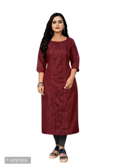 Designer Cotton Blend Maroon Embroidery Kurti-thumb0