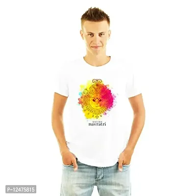 ZINGOMING Exclusive Casual Round Neck Shubh Navratri Durga Puja T-Shirt for Teenage Boys and Men-thumb0