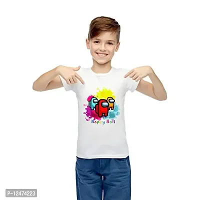 ZINGOMING Exclusive Holi Among Us Dry Fit T-Shirt for Boys and Girls (9 Years-10 Years) White