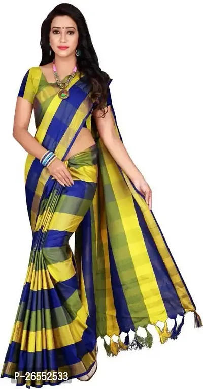 Designer Cotton Blend Saree With Blouse Piece For Women-thumb0