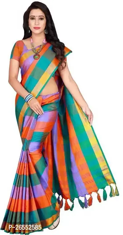 Designer Cotton Blend Saree With Blouse Piece For Women-thumb0