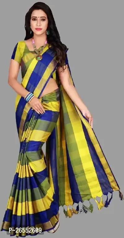 Designer Cotton Blend Saree With Blouse Piece For Women-thumb0