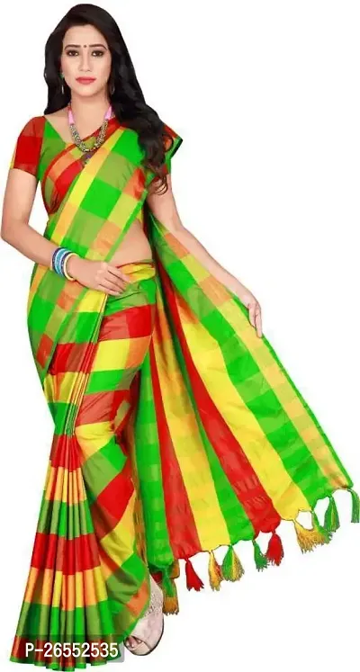 Designer Cotton Blend Saree With Blouse Piece For Women-thumb0