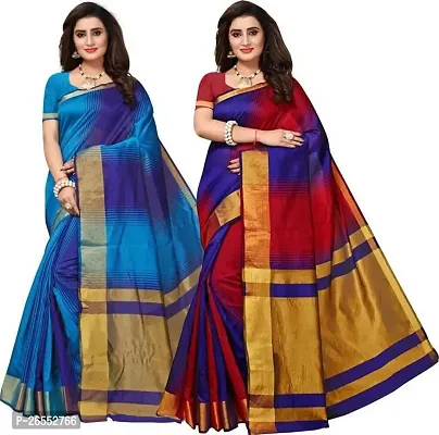 Designer Cotton Silk Saree With Blouse Piece For Women Pack Of 2