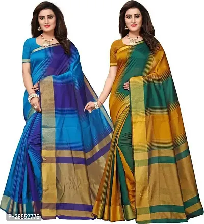 Designer Cotton Silk Saree With Blouse Piece For Women Pack Of 2