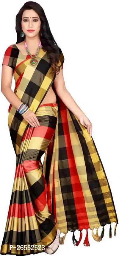 Designer Cotton Blend Saree With Blouse Piece For Women-thumb0