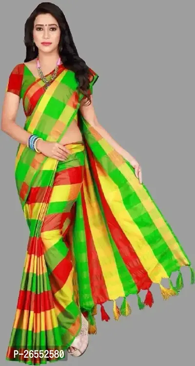 Designer Cotton Blend Saree With Blouse Piece For Women-thumb0