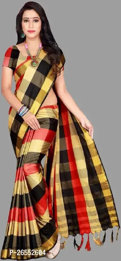 Designer Cotton Blend Saree With Blouse Piece For Women-thumb0