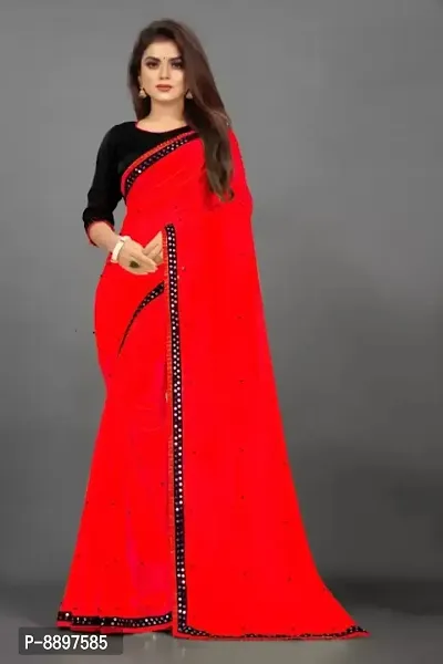 Stunning Red Georgette Embellished Saree with Blouse Piece For Women