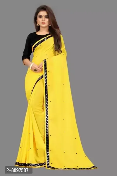 Stunning Yellow Georgette Embellished Saree with Blouse Piece For Women-thumb0