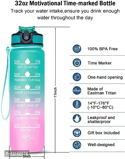 Sipper Water Bottle 1 L with Motivational Time Marker, Leakproof Durable BPA Free Non-Toxic Water Bottle for Office, 1L Water Bottle for Gym-thumb2