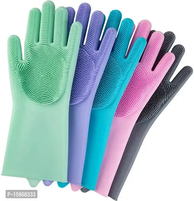 Dish Washing Gloves Silicon Cleaning Gloves Silicon Hand Gloves for Kitchen Bathroom Cleaning Gloves (Pack of 1)-thumb0