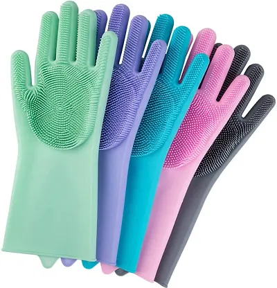 Dish Washing Gloves Silicon Cleaning Gloves Silicon Hand Gloves for Kitchen Bathroom Cleaning Gloves (Pack of 1)