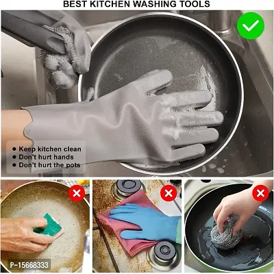 Dish Washing Gloves Silicon Cleaning Gloves Silicon Hand Gloves for Kitchen Bathroom Cleaning Gloves (Pack of 1)-thumb3