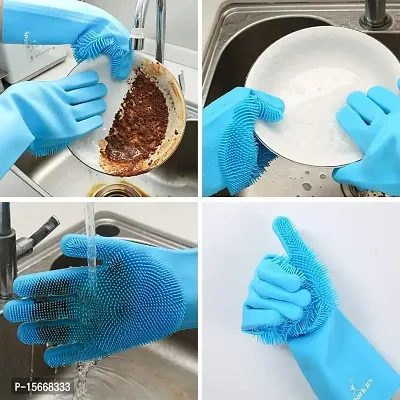 Dish Washing Gloves Silicon Cleaning Gloves Silicon Hand Gloves for Kitchen Bathroom Cleaning Gloves (Pack of 1)-thumb4