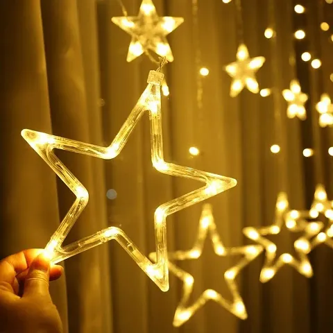 Plastic Star Curtain String Lights 5 Big and 5 Small Star with 8 Modes Hanging for Decoration Festivals and Outdoor Party Led Curtain Lights for Diwali 1 Piece Multicolor