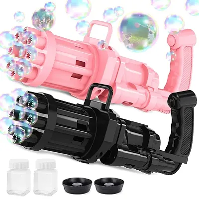 8-Hole Electric Bubbles Gun for Toddlers Toys, New Gatling Bubble Machine Outdoor Toys for Boys and Girls ( Multi Color) 3*AA Batteries Required ( NOT Included ), Pack of 1- Assorted