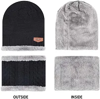 Classy Woolen Solid Beanie Cap with Neck Warmer for Unisex-thumb2