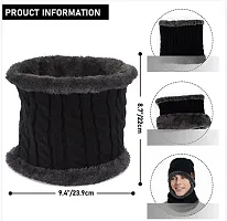 Classy Woolen Solid Beanie Cap with Neck Warmer for Unisex-thumb4