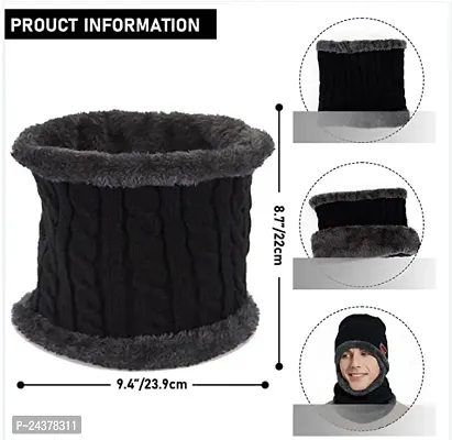 Classy Woolen Solid Beanie Cap with Neck Warmer for Unisex-thumb5